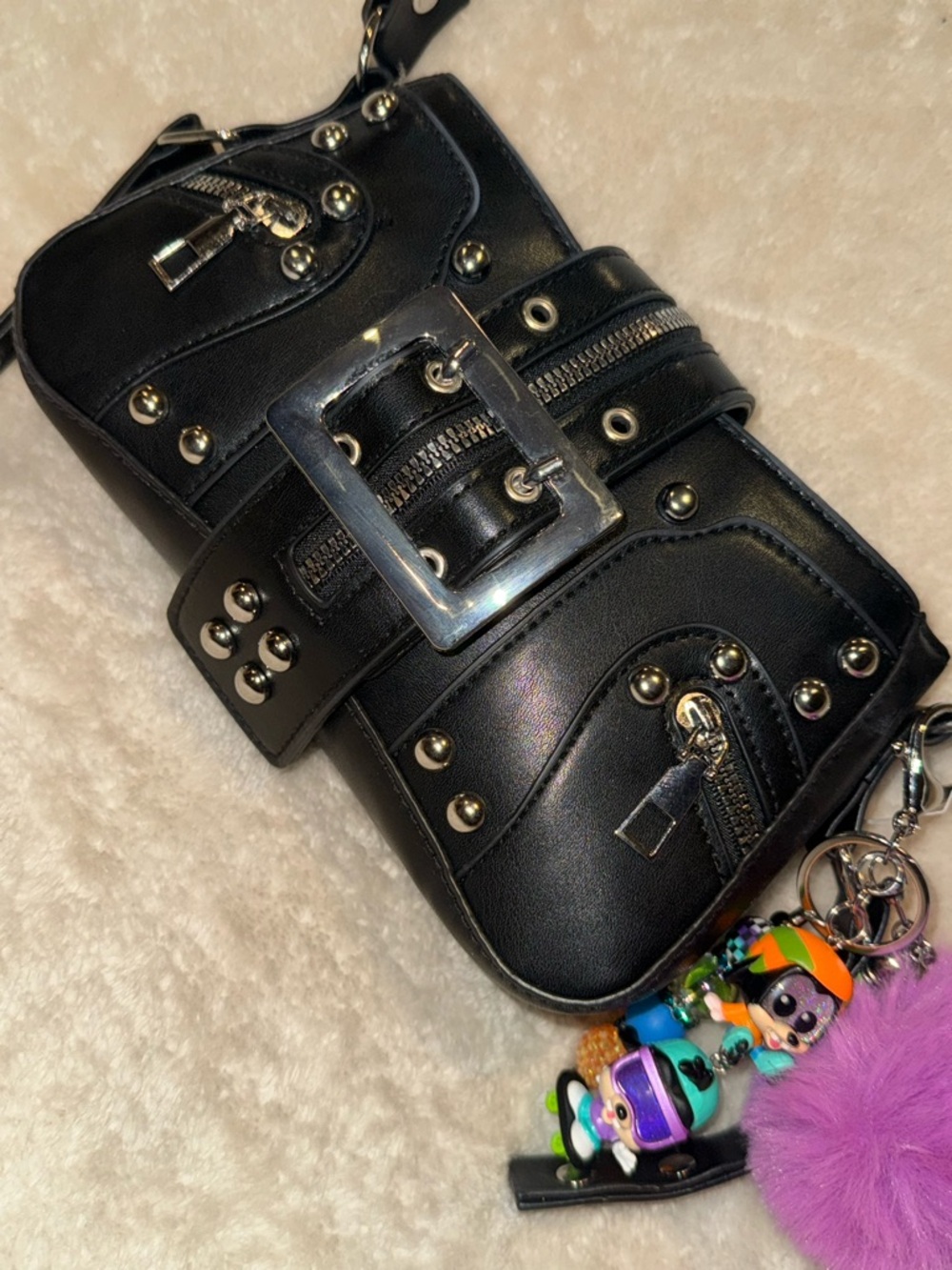 NWOT Black Silver Studded Buckle Zipper Accents Shoulder Bag Y2K Punk Whimsigoth - Picture 2 of 15